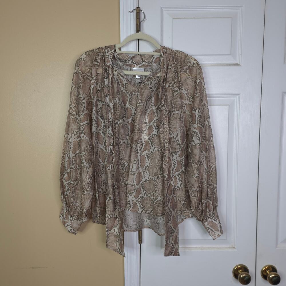 Bailey 44 Long Sleeve Semi-sheer Tie Neck Blouse in Snake Print Size M